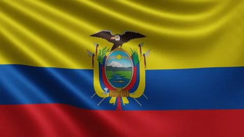 Render of the Ecuador flag flutters in the wind close-up, the national flag of Stock Illustration