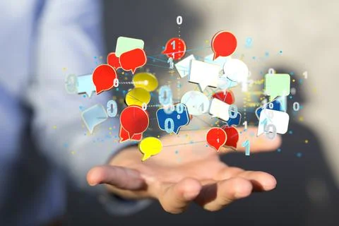 Render of an email symbol and Network Communications with a blurry background Stock Illustration