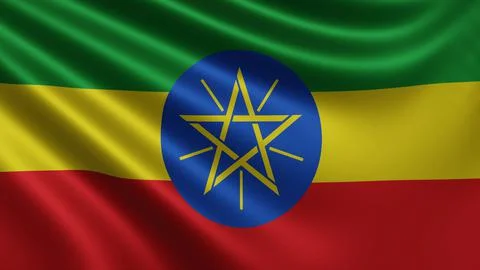 Render of the Ethiopia flag flutters in the wind close-up, the national flag of Stock Illustration