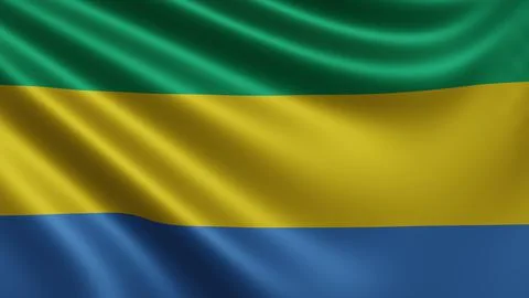Render of the Gabon flag flutters in the wind close-up, the national flag of Stock Illustration