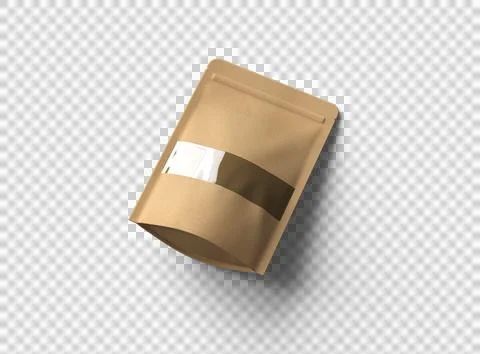 Render of generic paper doypack with the window hole on transparent background Stock Illustration