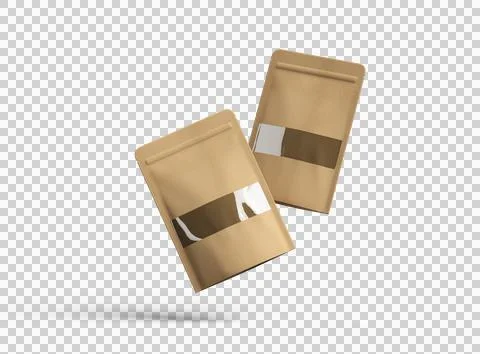 Render of generic paper doypack with the window hole on transparent background Stock Illustration
