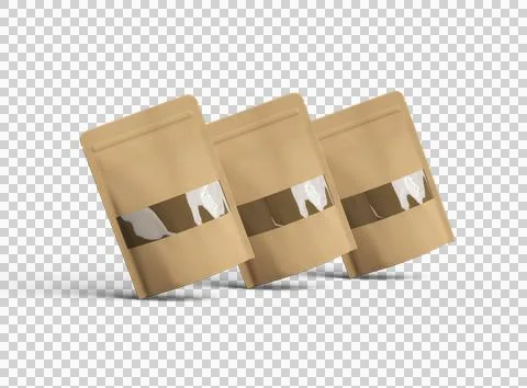 Render of generic paper doypack with the window hole on transparent background Stock Illustration