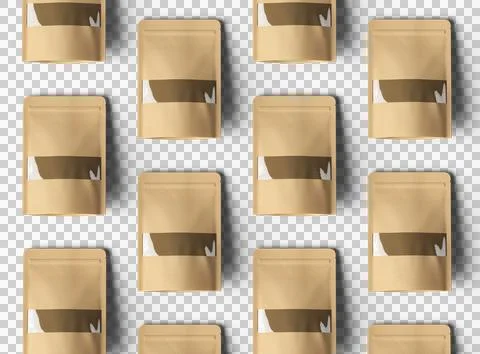 Render of generic paper doypack with the window hole on transparent background Stock-Illustration