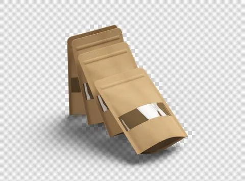 Render of generic paper doypack with the window hole on transparent background Stock Illustration
