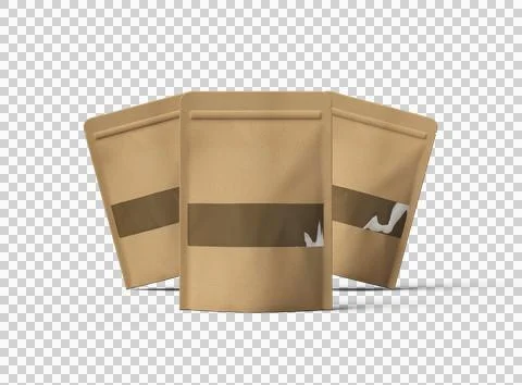 Render of generic paper doypack with the window hole on transparent background Illustrazione stock