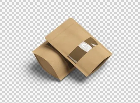 Render of generic paper doypack with the window hole on transparent background Stock Illustration