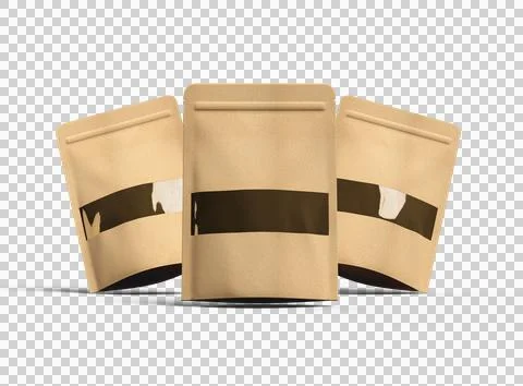 Render of generic paper doypack with the window hole on transparent background Stock Illustration