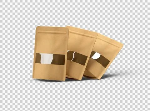 Render of generic paper doypack with the window hole on transparent background Stock Illustration