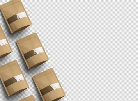 Render of generic paper doypack with the window hole on transparent background Stock Illustration