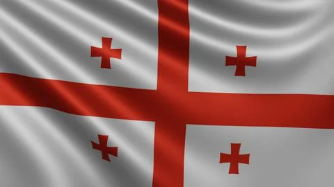 Render of the Georgia flag flutters in the wind close-up, the national flag of Illustrazione stock