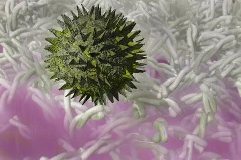 A render of a germ caught on a cleaning rag or material or carpet fibre Stock Illustration