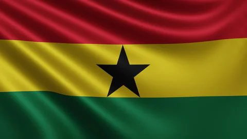 Render of the Ghana flag flutters in the wind close-up, the national flag of Stock Illustration