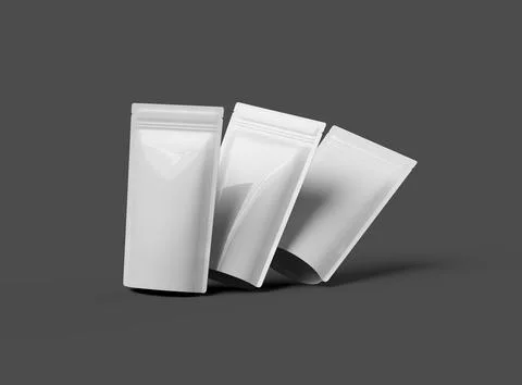 Render of a glossy narrow doypack packaging with a zipper on a dark background Stock Illustration