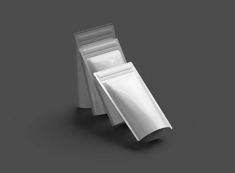 Render of a glossy narrow doypack packaging with a zipper on a dark background Stock Illustration