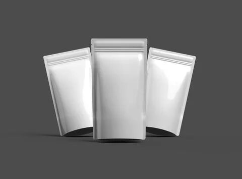 Render of a glossy narrow doypack packaging with a zipper on a dark background Stock Illustration