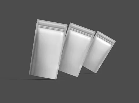 Render of a glossy narrow doypack packaging with a zipper on a dark background Stock Illustration