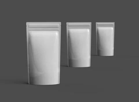 Render of a glossy narrow doypack packaging with a zipper on a dark background Stock Illustration