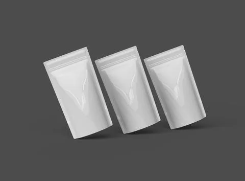 Render of a glossy narrow doypack packaging with a zipper on a dark background Stock Illustration