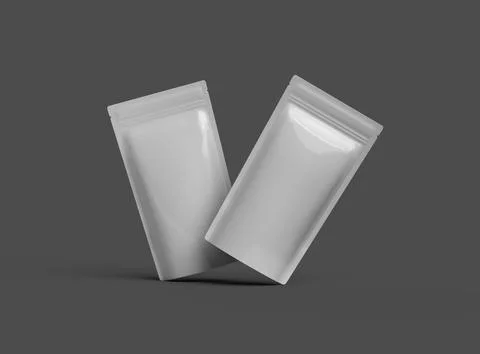 Render of a glossy narrow doypack packaging with a zipper on a dark background Stock Illustration