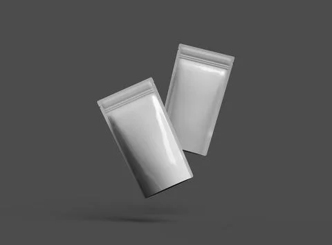 Render of a glossy narrow doypack packaging with a zipper on a dark background Stock Illustration