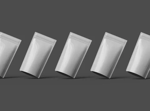 Render of a glossy narrow doypack packaging with a zipper on a dark background Stock Illustration