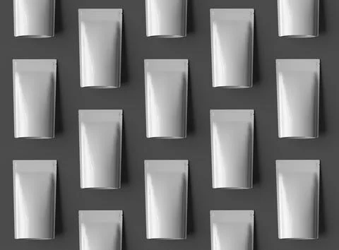 Render of a glossy narrow doypack packaging with a zipper on a dark background Stock Illustration