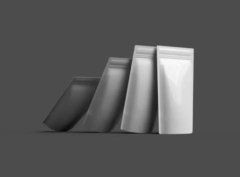Render of a glossy narrow doypack packaging with a zipper on a dark background Stock-Illustration