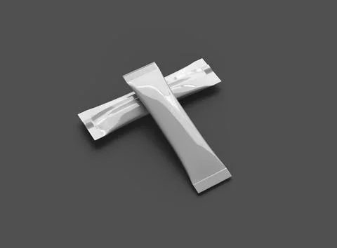 Render of a glossy sachet packaging stick for your product on a dark background Stock Illustration