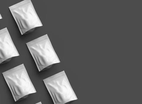 Render of a glossy sealed doypack packaging with a zipper on a dark background Illustrazione stock