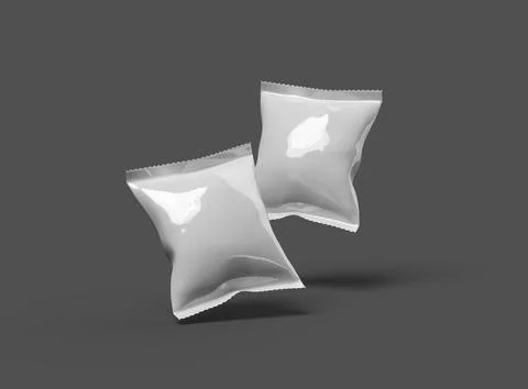 Render of a glossy snack packaging bag with crimped edges on a dark background Illustrazione stock