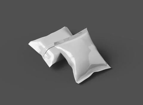Render of a glossy snack packaging bag with crimped edges on a dark background Stock Illustration