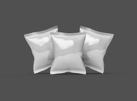 Render of a glossy snack packaging bag with crimped edges on a dark background Stock Illustration