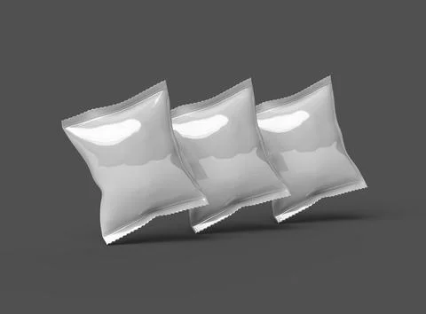 Render of a glossy snack packaging bag with crimped edges on a dark background Stock Illustration
