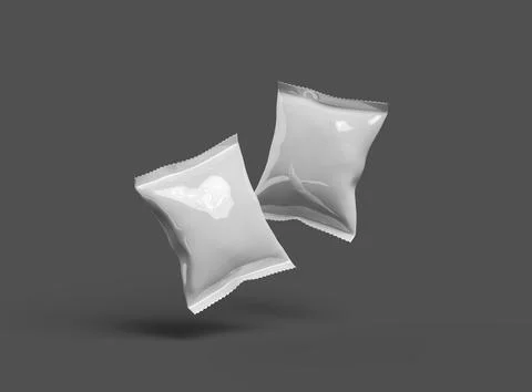 Render of a glossy snack packaging bag with crimped edges on a dark background Stock Illustration