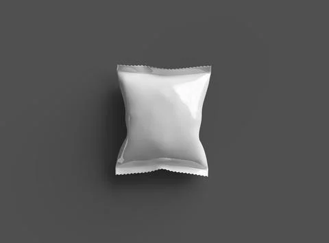 Render of a glossy snack packaging bag with crimped edges on a dark background Stock Illustration