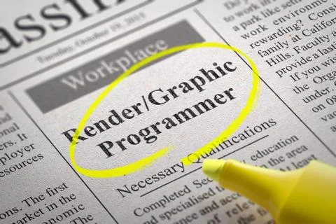 Render, Graphic Programmer Vacancy in Newspaper. 스톡 일러스트