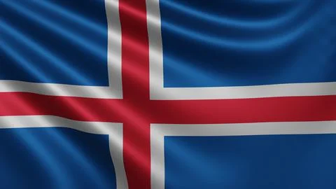 Render of the Iceland flag flutters in the wind close-up, the national flag of Stock Illustration