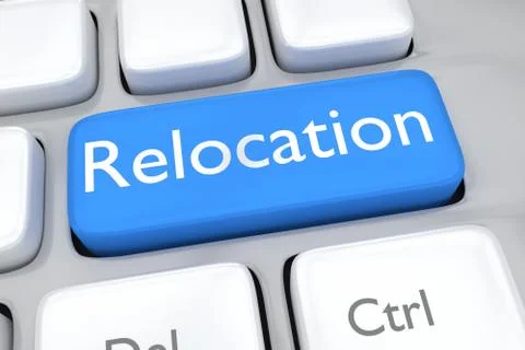 Render illustration of keyboard button with the word relocation Stock Illustration