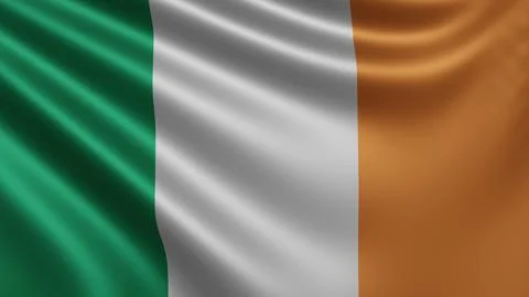 Render of the Ireland flag flutters in the wind close-up, the national flag of Stock Illustration