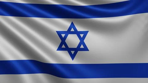 Render of the Israel flag flutters in the wind close-up, the national flag of Stock Illustration