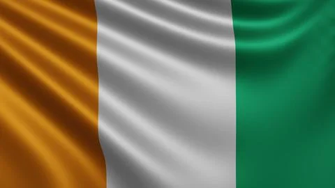 Render of the Ivory Coast flag flutters in the wind close-up, the national flag Stock Illustration