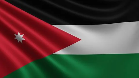 Render of the Jordan flag flutters in the wind close-up, the national flag of Stock Illustration