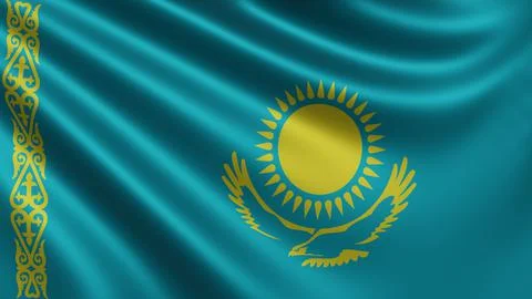 Render of the Kazakhstan flag flutters in the wind close-up, the national flag Stock Illustration
