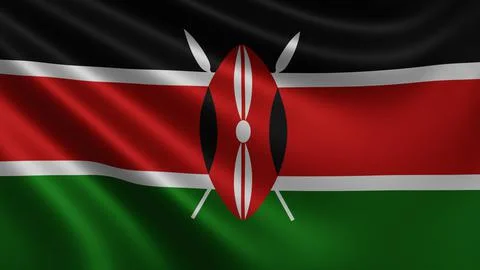 Render of the Kenya flag flutters in the wind close-up, the national flag of Stock Illustration