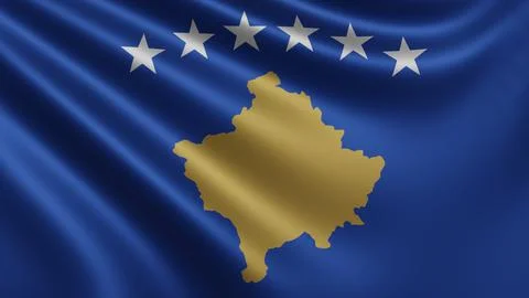 Render of the Kosovo flag flutters in the wind close-up, the national flag of Stock Illustration