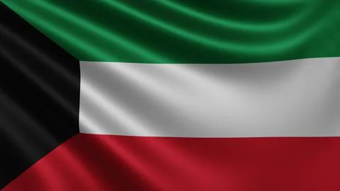 Render of the Kuwait flag flutters in the wind close-up, the national flag of Stock Illustration