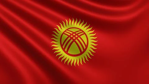 Render of the Kyrgyzstan flag flutters in the wind close-up, the national flag Stock Illustration