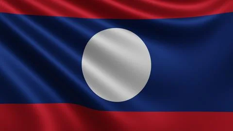 Render of the Laos flag flutters in the wind close-up, the national flag of Laos Stock Illustration
