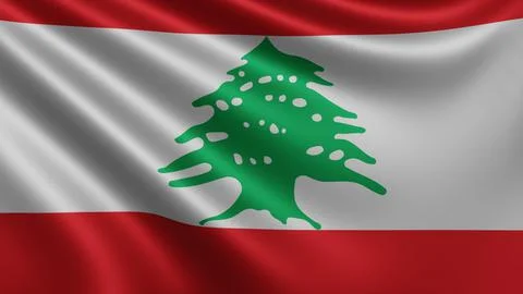 Render of the Lebanon flag flutters in the wind close-up, the national flag of Stock Illustration